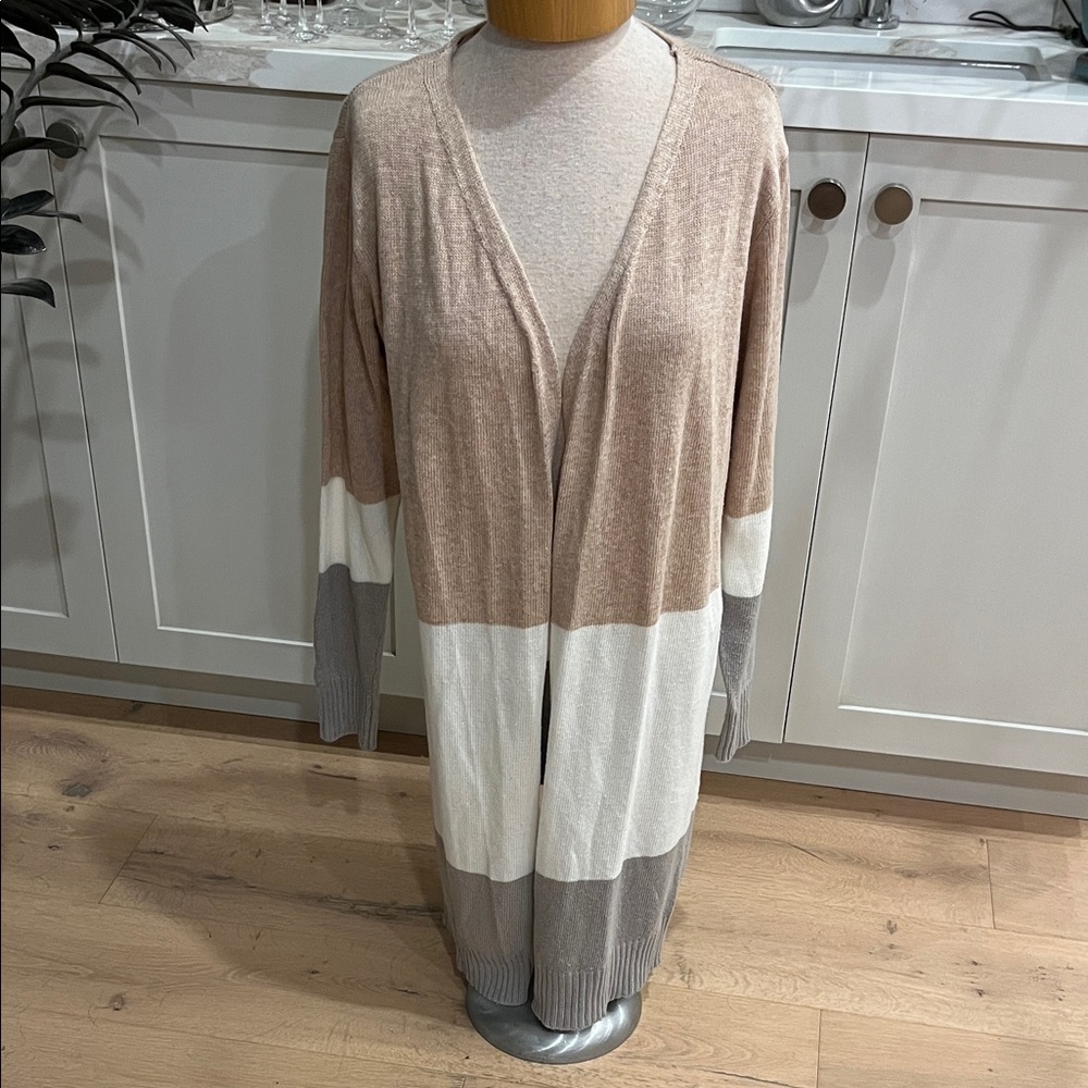 Doe & Rae 100% angora open front Tan Cream and light Grey colour block Cardigan